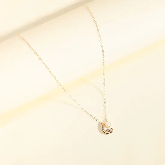 Miss L' by L'azurde Crescent Pearl and Purple Stone Necklace