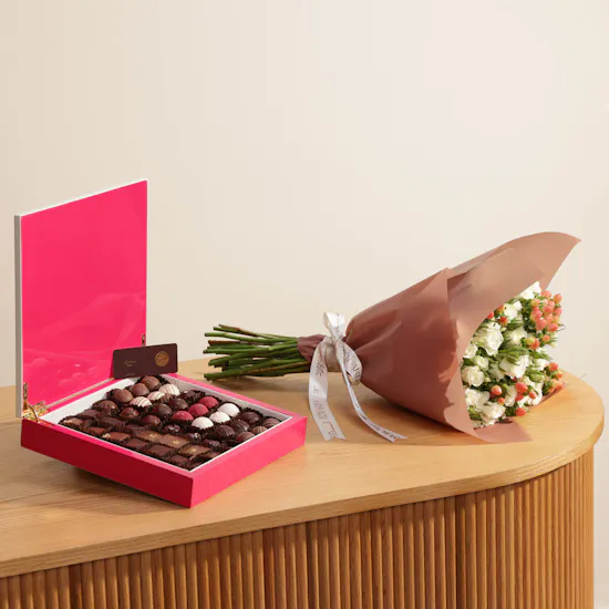 Bateel Pink Chocolate Box | Rose Bouquet
