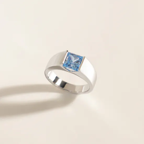 Floward Aqua Marine Silver Unisex Ring | Size 6