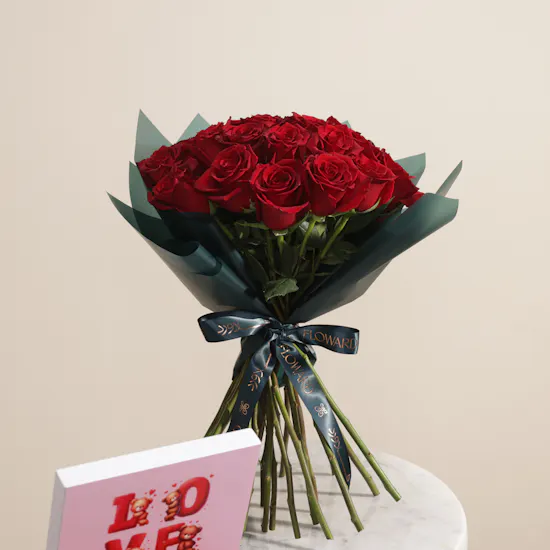 Le Chocolatier Dubai Love Teddy Medium Chocolate Box | Gentle Red Flowers