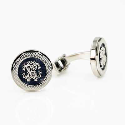 Roberto Cavalli Cuﬄinks | Silver with Blue Pattern