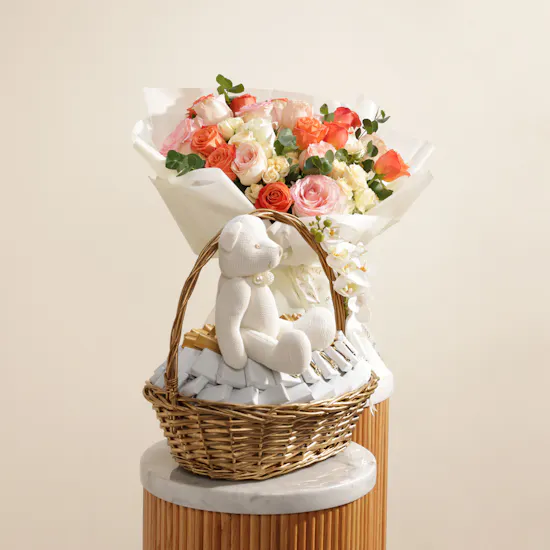 Le Chocolatier Dubai Baby Teddy Bear Chocolate Basket | Joyful Bouquet