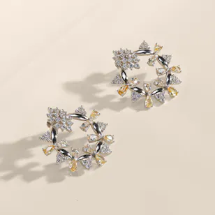 Floward Yellow Sparkling Petaléa Silver Earrings