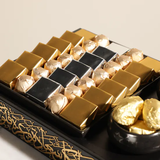 Ghazl Chocolatier Premium Chocolate and Date Black Tray