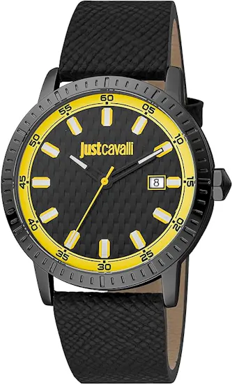 Just Cavalli Young Regolare Watch | Men | Leather | Black & Yellow