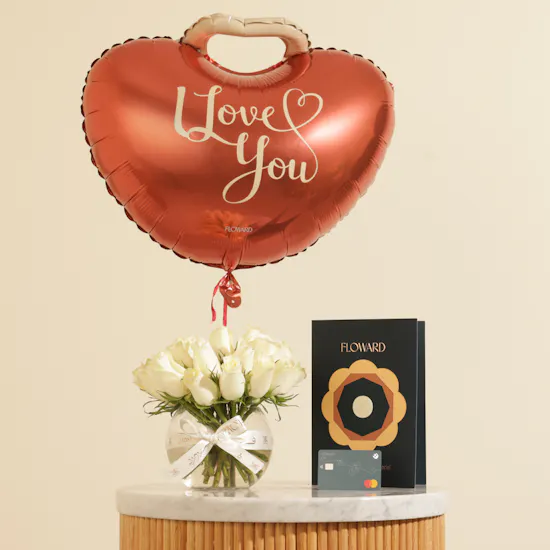 Floward Card 35 BHD | I Love You Flowers and Balloon