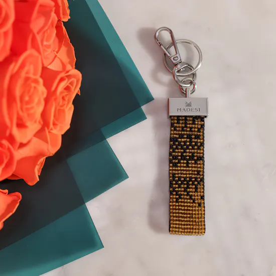 Made 51 Peace Engraved Leather Tassel Keyring | Bright Roses Bouquet