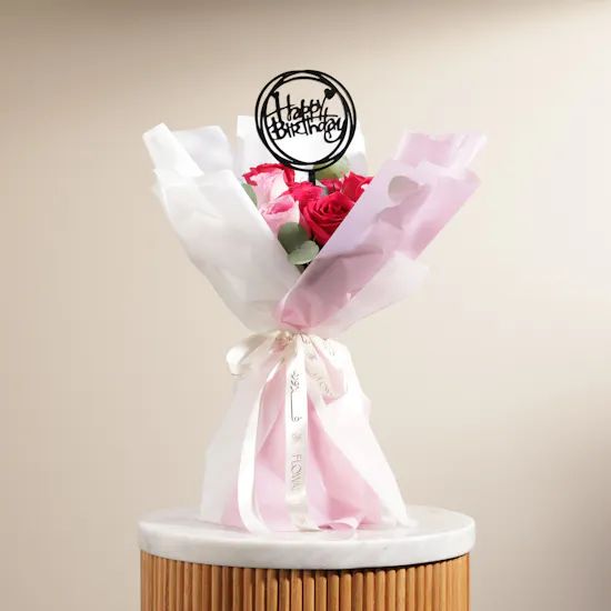 Happy Birthday Pink Rose Bouquet
