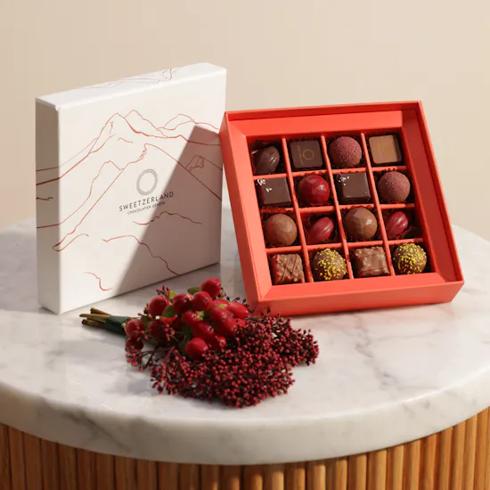 Sweetzerland Discovery Chocolate Box and Ruby Flowers