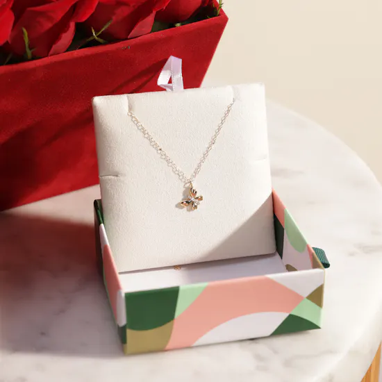 Miss L' by L'azurde Butterfly Diamonds Necklace | Crimson Love Rose Box