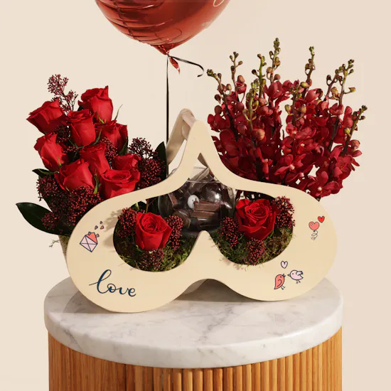 Floward Mix Chocolates | I Love You Red Flowers and Balloon