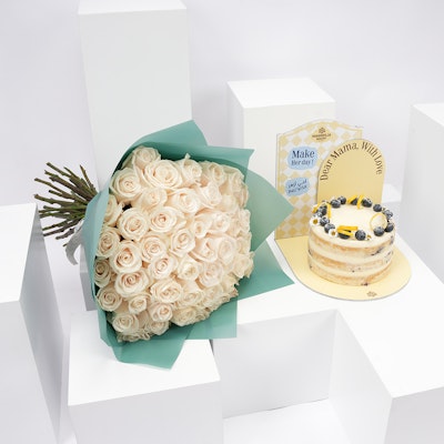 Magnolia Bakery Mother's Day Cake with 48 Roses Bouquet