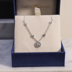 Lapis Diamond Pendant White Gold Necklace