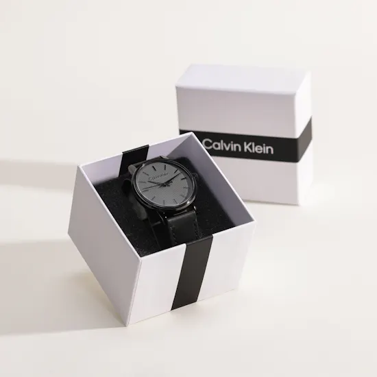 Calvin Klein Linked Leather Black Men's Watch