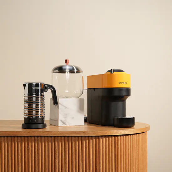 Nespresso Vertuo Yellow Machine with Milk Frother and Capsules Dispenser Set