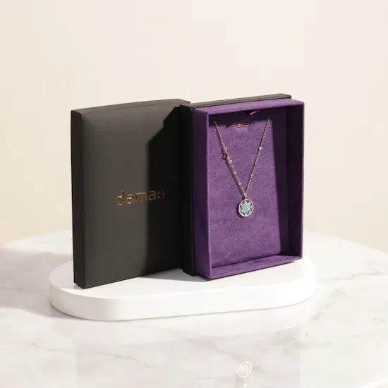 Damas Amelia Madinah Yellow Gold Sky Blue and White Mother of Pearl Necklace