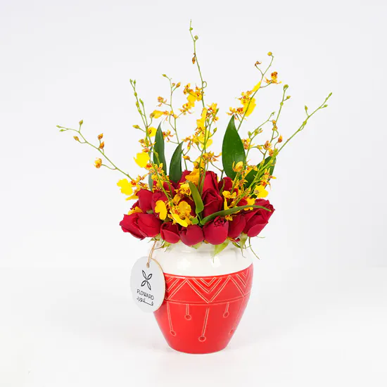 Keramos Studio Asir Pattern Vase | Colourful Flowers