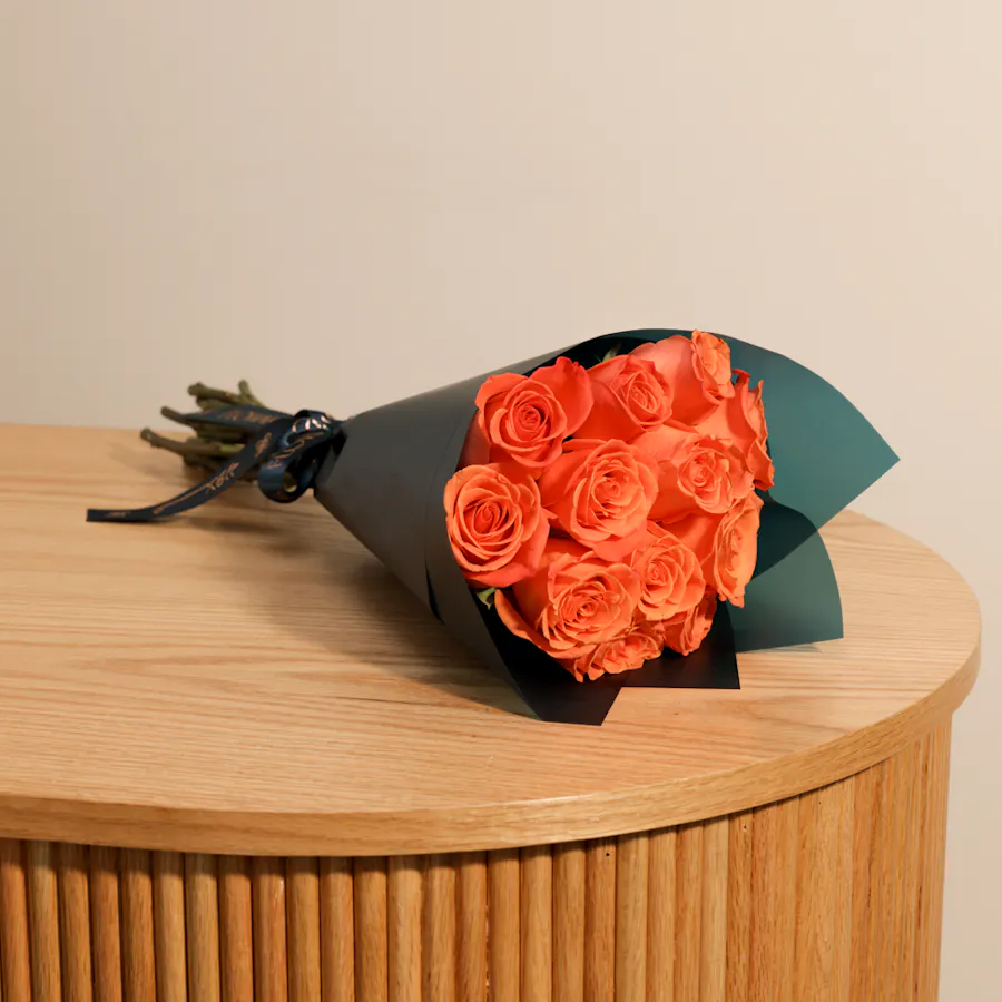 Shiny Orange Roses Bouquet | 12 Roses 2