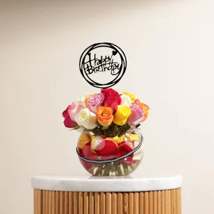 Happy Birthday Mixed Roses Vase