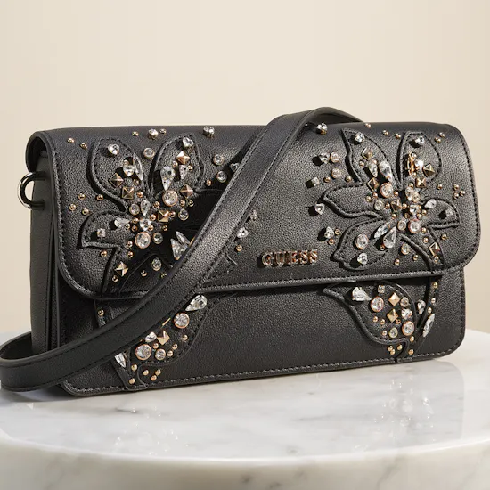 Guess Sadie Flap Black Shoulder Bag