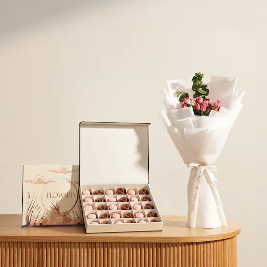 Floward Tender Heart Chocolate Box | Delicate Flower Bouquet