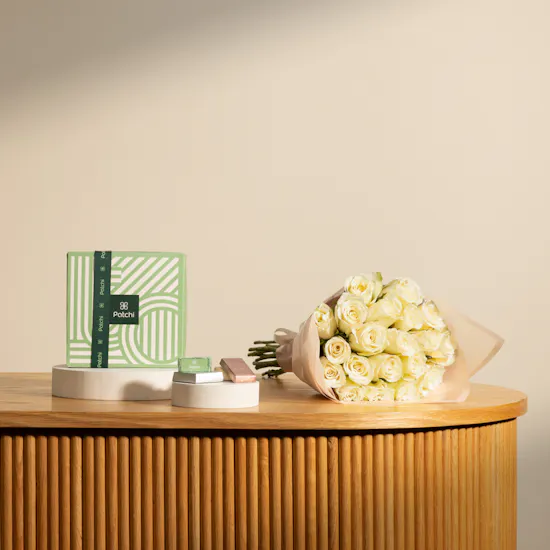 Patchi Chocolates Box | Delicate White Roses Bouquet