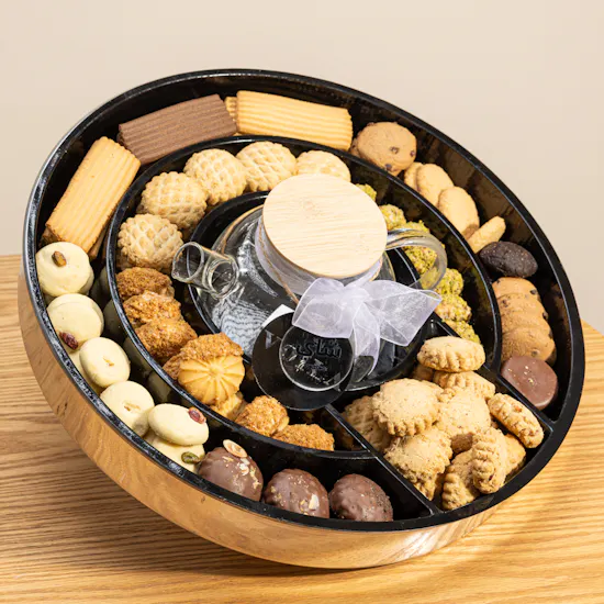 Voila Mix Kahk Silver Tray with Sadaf Lid