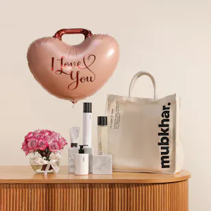Mubkhar I Love You Bath and Body Gift Set | Flowers and Balloon Mubkhar I Love You Bath and Body Gift Set | Flowers and Balloon