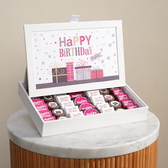 Lilac White Birthday Chocolate Leather Box