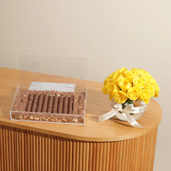 Sweetylicious Large Acrylic Choco Bites Box | Twinkling Flowers Arrangement