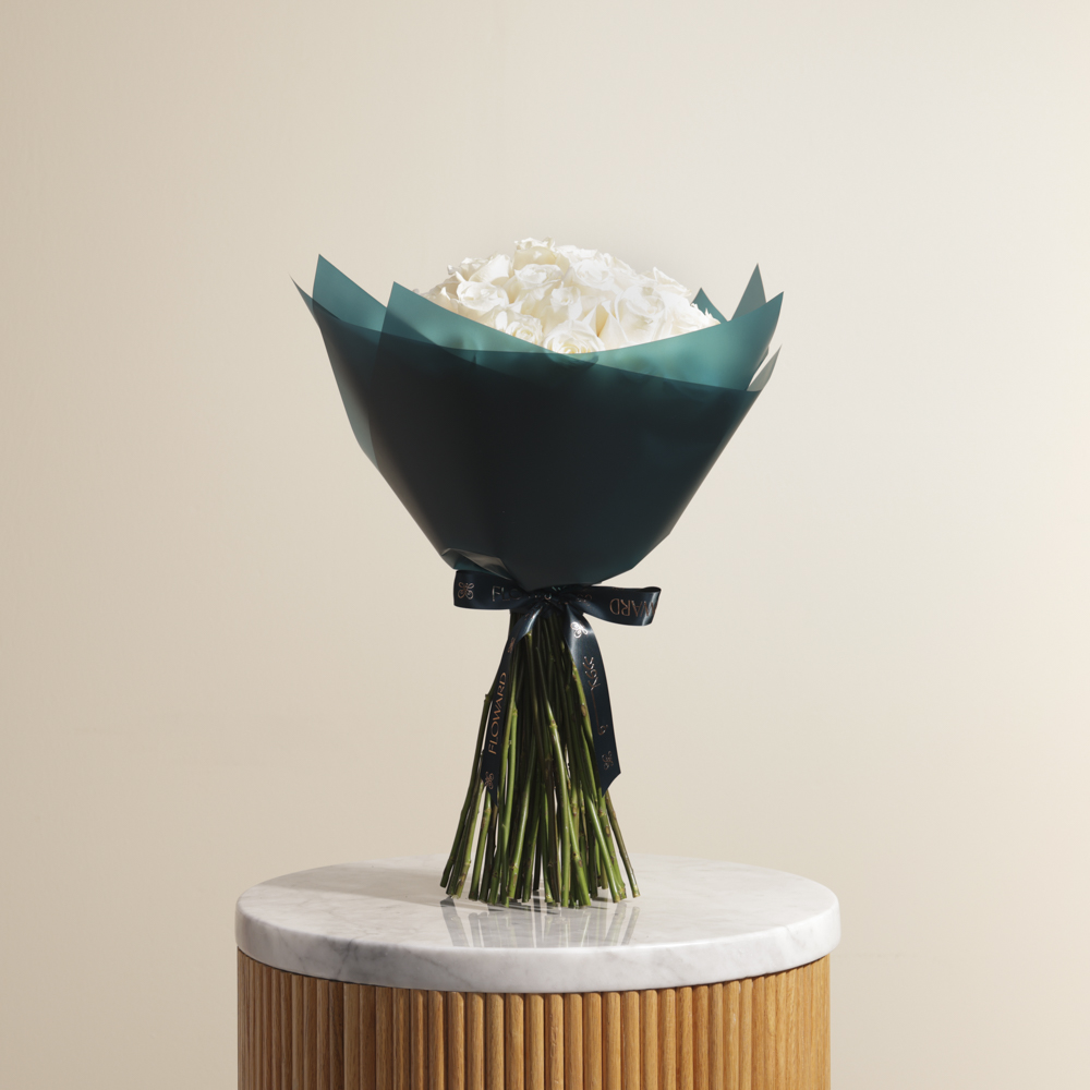 Elegant White Roses Bouquet | 50 Roses