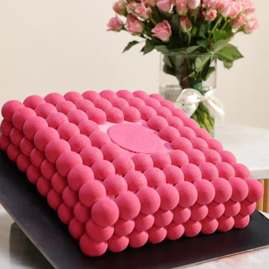 Dinara Kasko Strawberry Cake | Happy Birthday Flower Vase and Pink Balloons