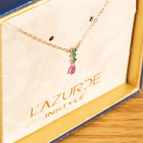 L'azurde Instyle Pear Colored Stones Gold Necklace