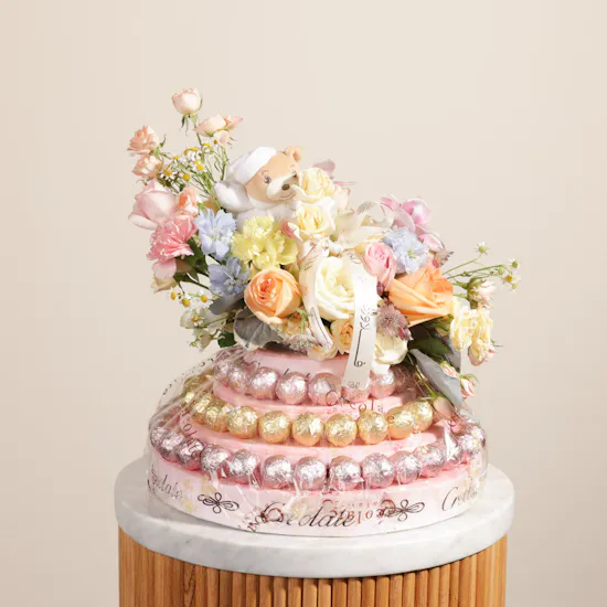 Creolate Baby Girl Pink Praline Tower | Dreamy Pastel Flowers