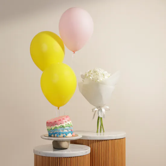 Floward Colored Birthday Cake | Flowers Bouquet and Balloons