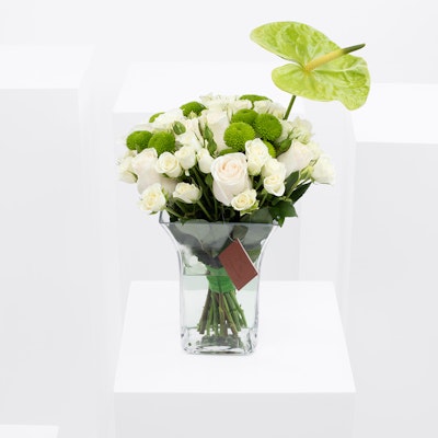 White & Green Vase | 16 Flowers