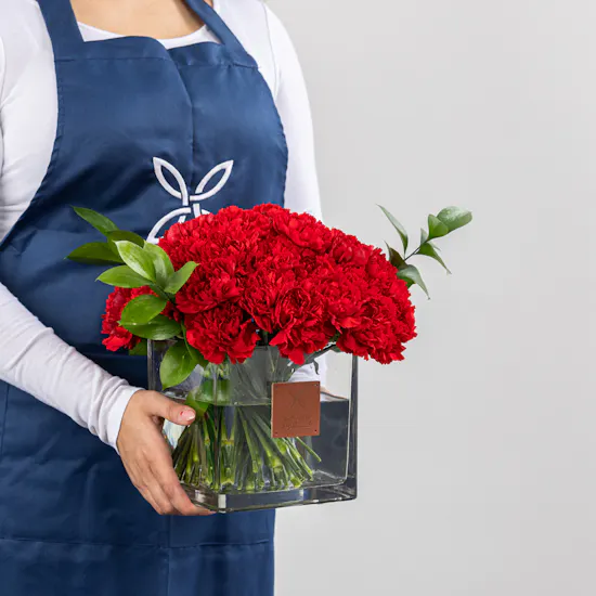 50 Red Carnations | Square Vase
