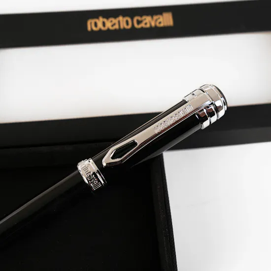 Roberto Cavalli Writing Pen | Silver Color & Black Lacquer