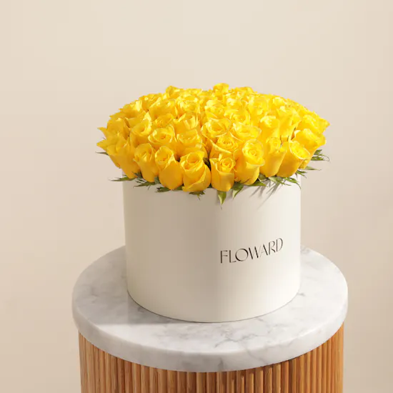 Enlightened Yellow Roses Flowers Box | 55 Flowers