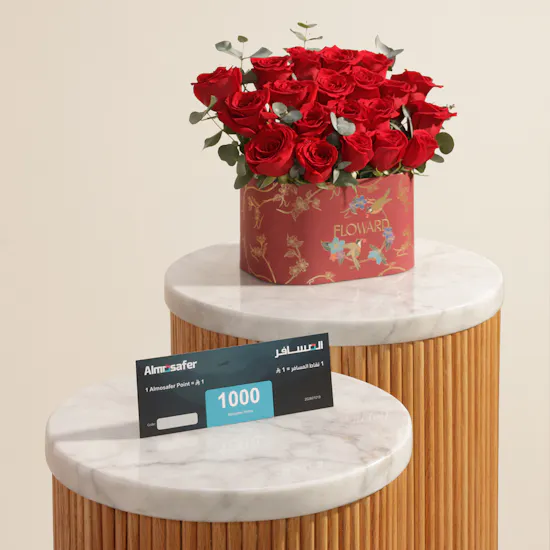 Almosafer 1000 Almosafer Points Gift Card | Whispers of Love Red Roses Box