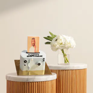 Floward Personalized Photo Blue Camera Cake | Symphony Flower Vase