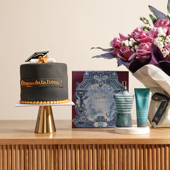 Jean Paul Gaultier Le Male Gift Set | Cheerful Graduation Cake and Flowers