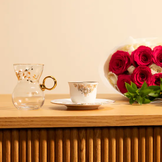 Otantik Lilac Tea Set Ivory | Fuchsia Rose
