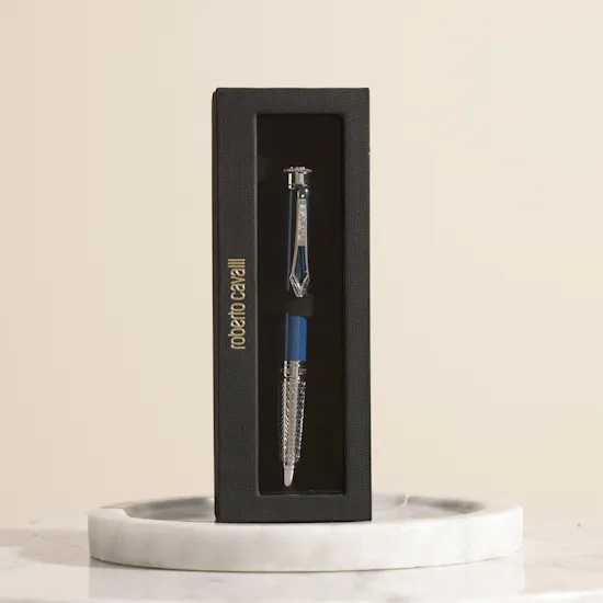 Roberto Cavalli Silver & Dark Blue Elegant Pen