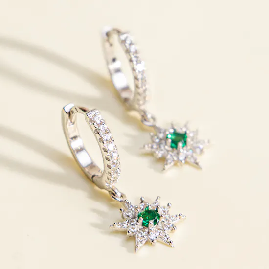 Felizmoda Silver Earrings with Green Zircon Stone