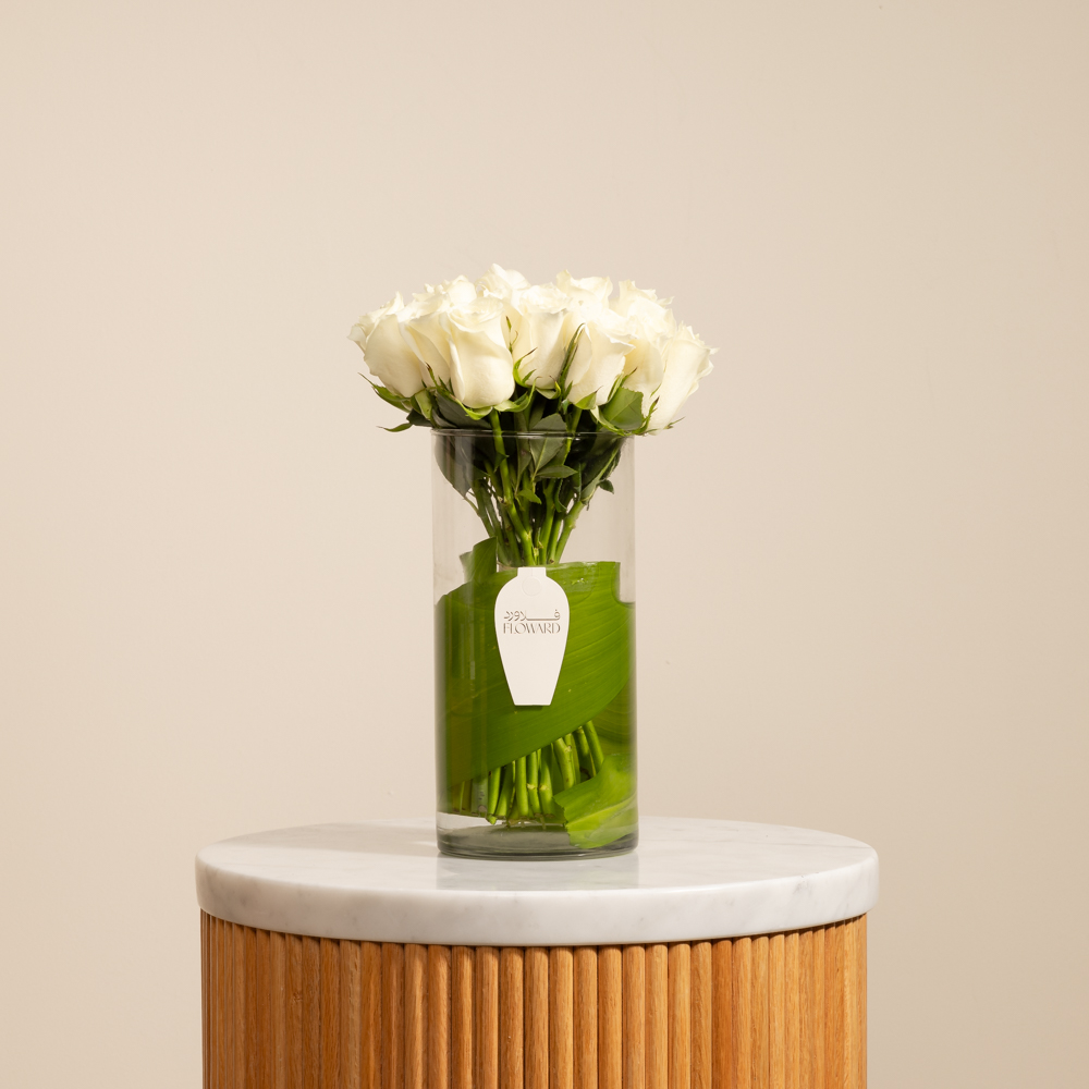 جوري أبيض | مزهرية زجاجية اسطوانة