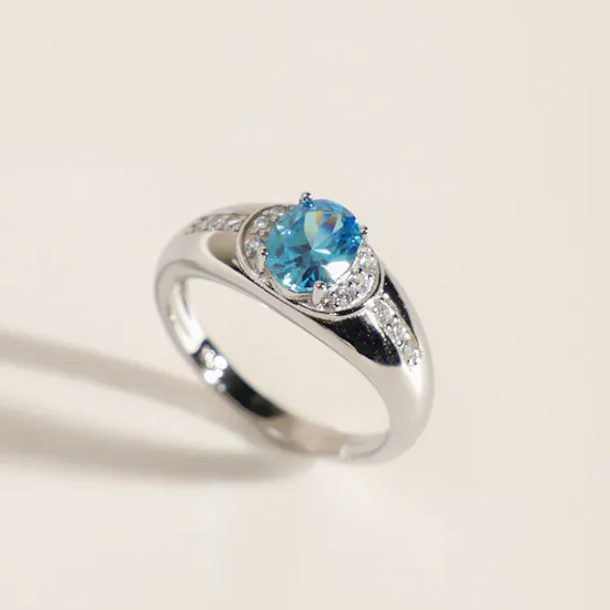 Floward Sky Blue Halo Silver Women's Ring | Size 8