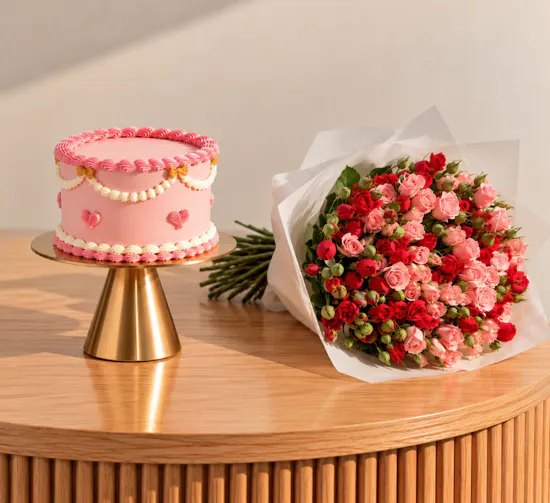 The Hummingbird Bakery Personalized Once Upon a Pink Cake | Rosy Delight Flower Bouquet