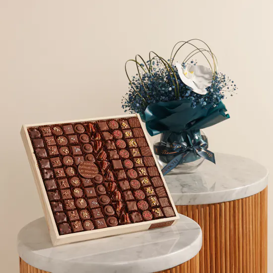 Soucolat Grand Chocolate Collection Wood Tray | Silk Reverie Flower