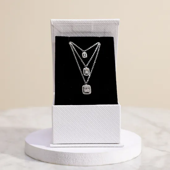 Alvira Crystal Triple Strand Emerald Silver Necklace